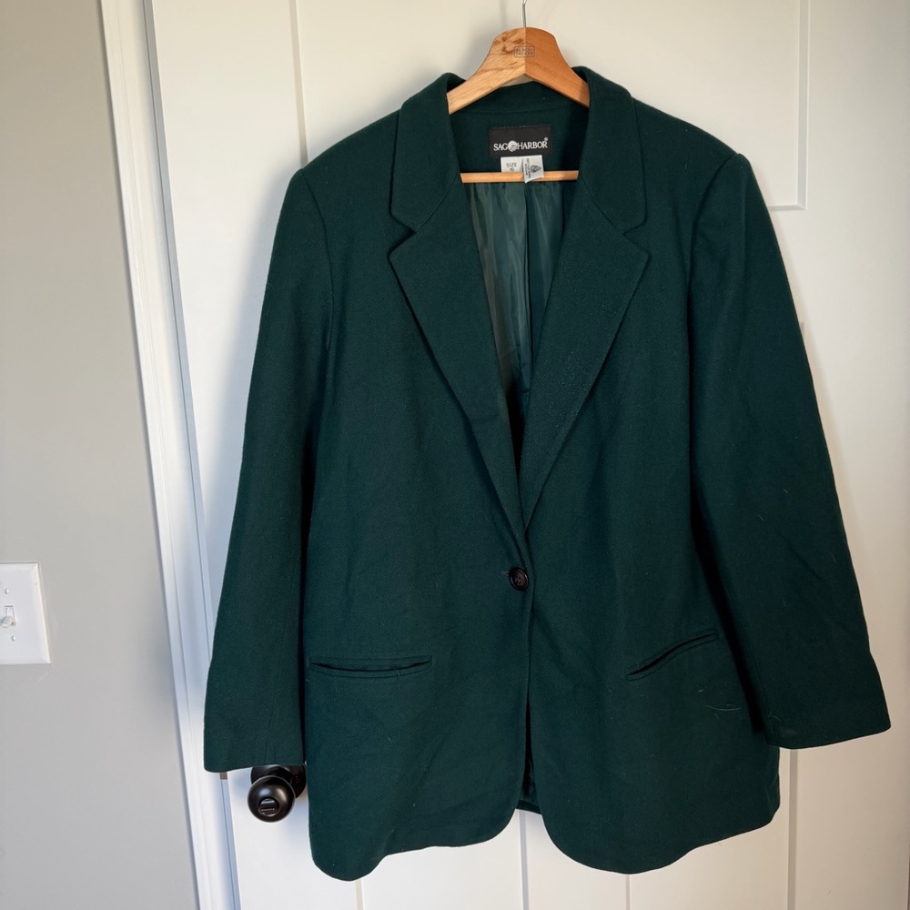 Sag Harbor 100% Pure New Wool Green Single-Button Women's Blazer Size 16 EUC